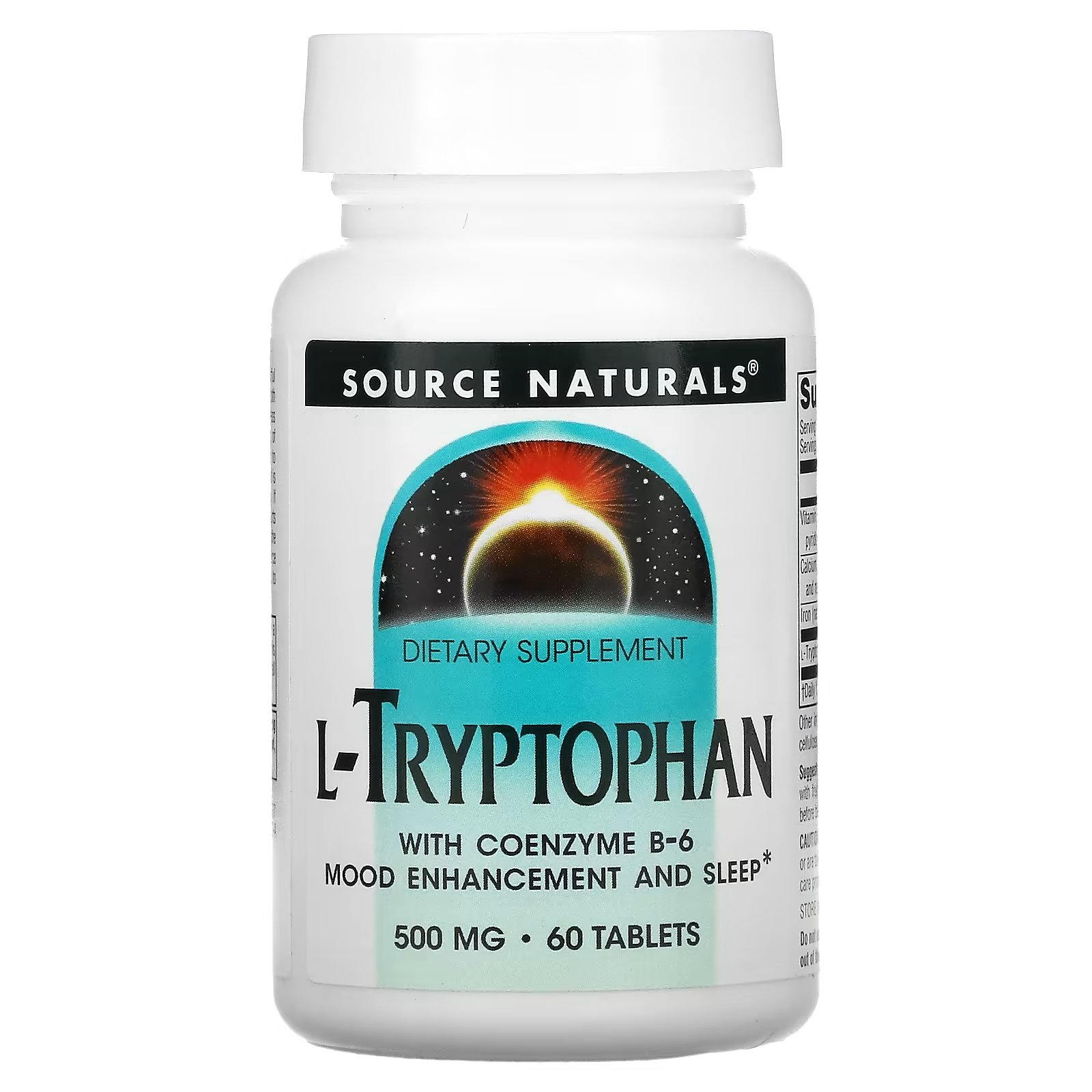 Source Naturals L-триптофан с витамином В6 в коэнзимной форме 500 мг, 60 таблеток - фото