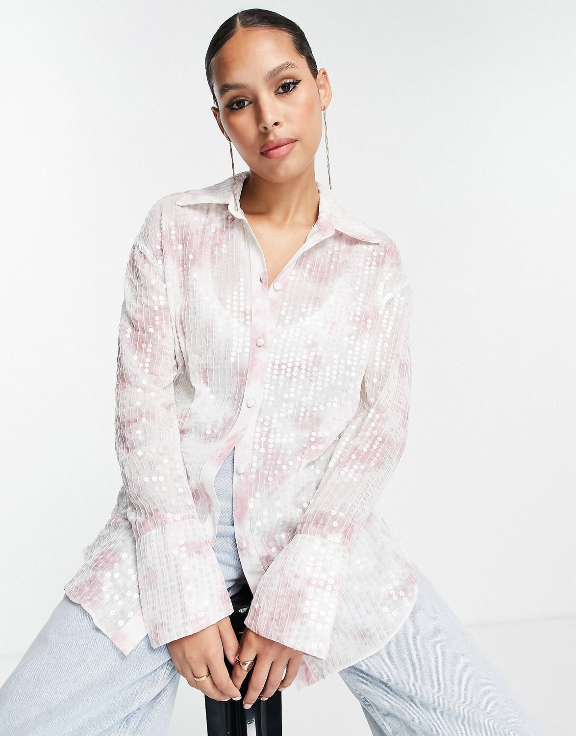 

Рубашка с пайетками и принтом тай-дай ASOS DESIGN