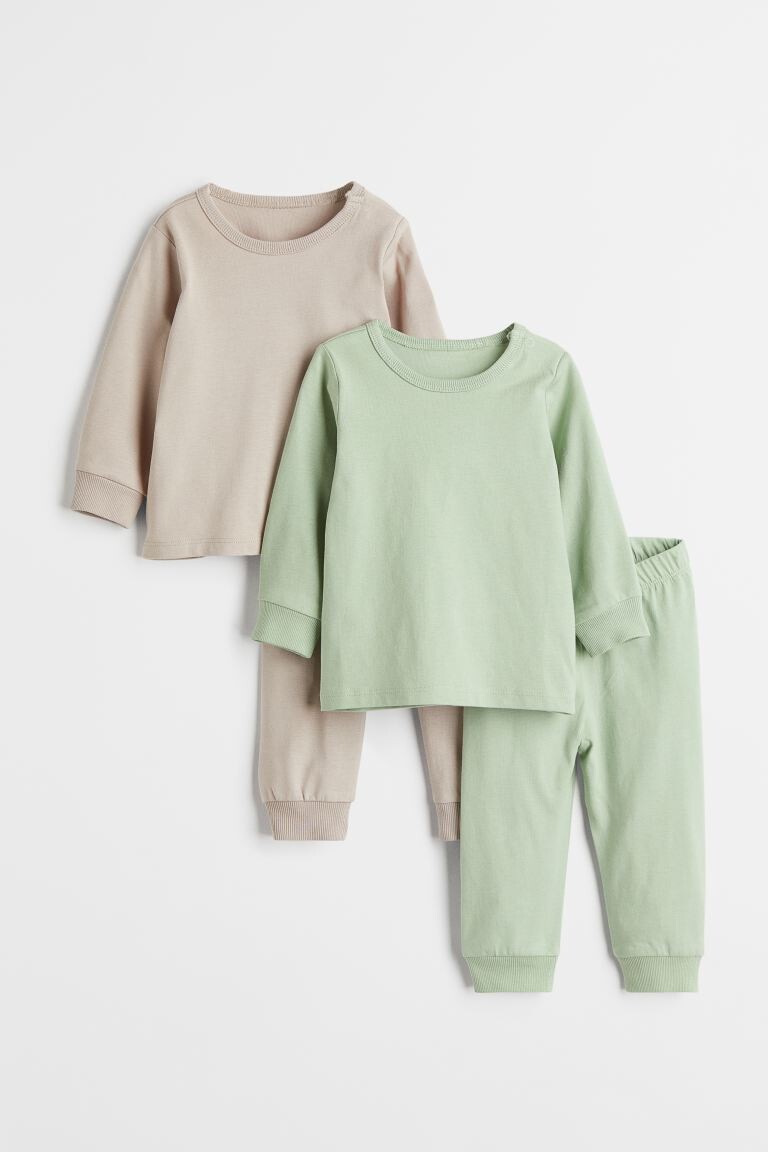 

2 пары хлопковых пижам H&M, светло-зеленый/светло-серый бежевый