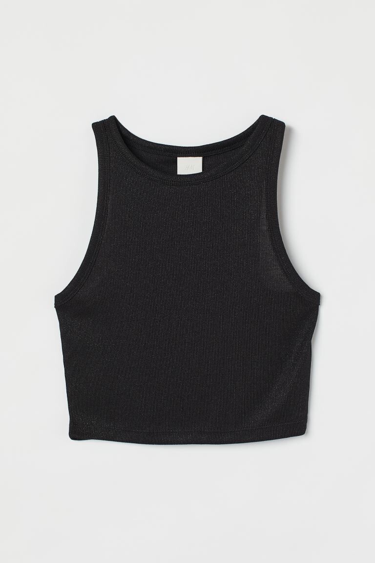 

Короткий топ без рукавов H&M, черный/блеск