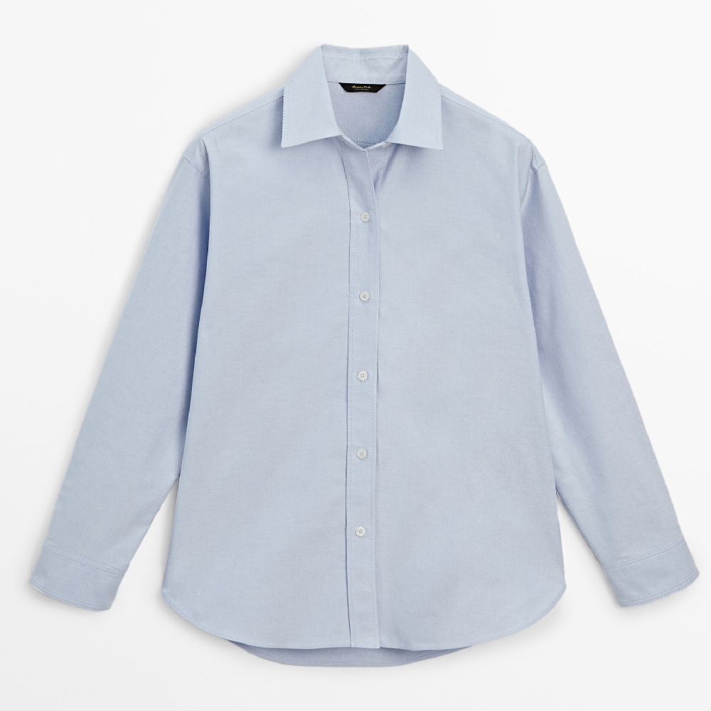 приталенная полосатая оксфордская рубашка из хлопка Рубашка Massimo Dutti Plain Oxford, синий