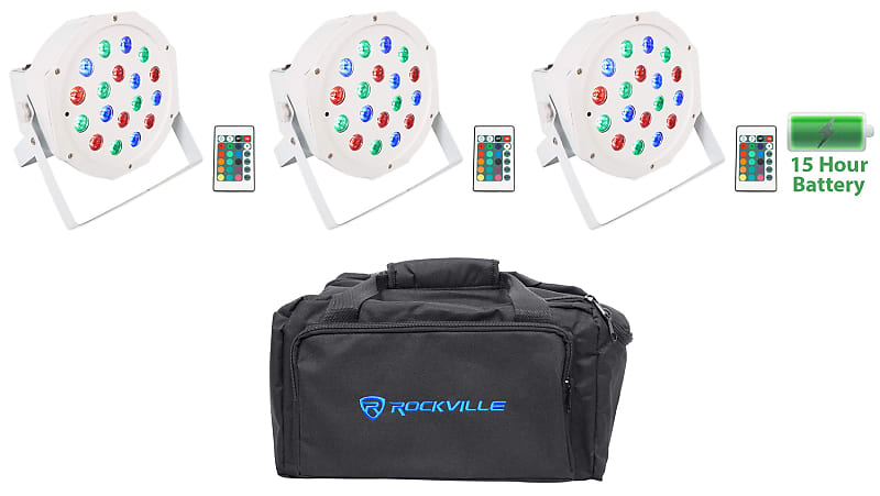 (3) Rockville BATTERY PAR 50 Белый перезаряжаемый светодиодный прожектор DMX DJ + сумка (3) BATTERY PAR 50 WHITE+RLB80