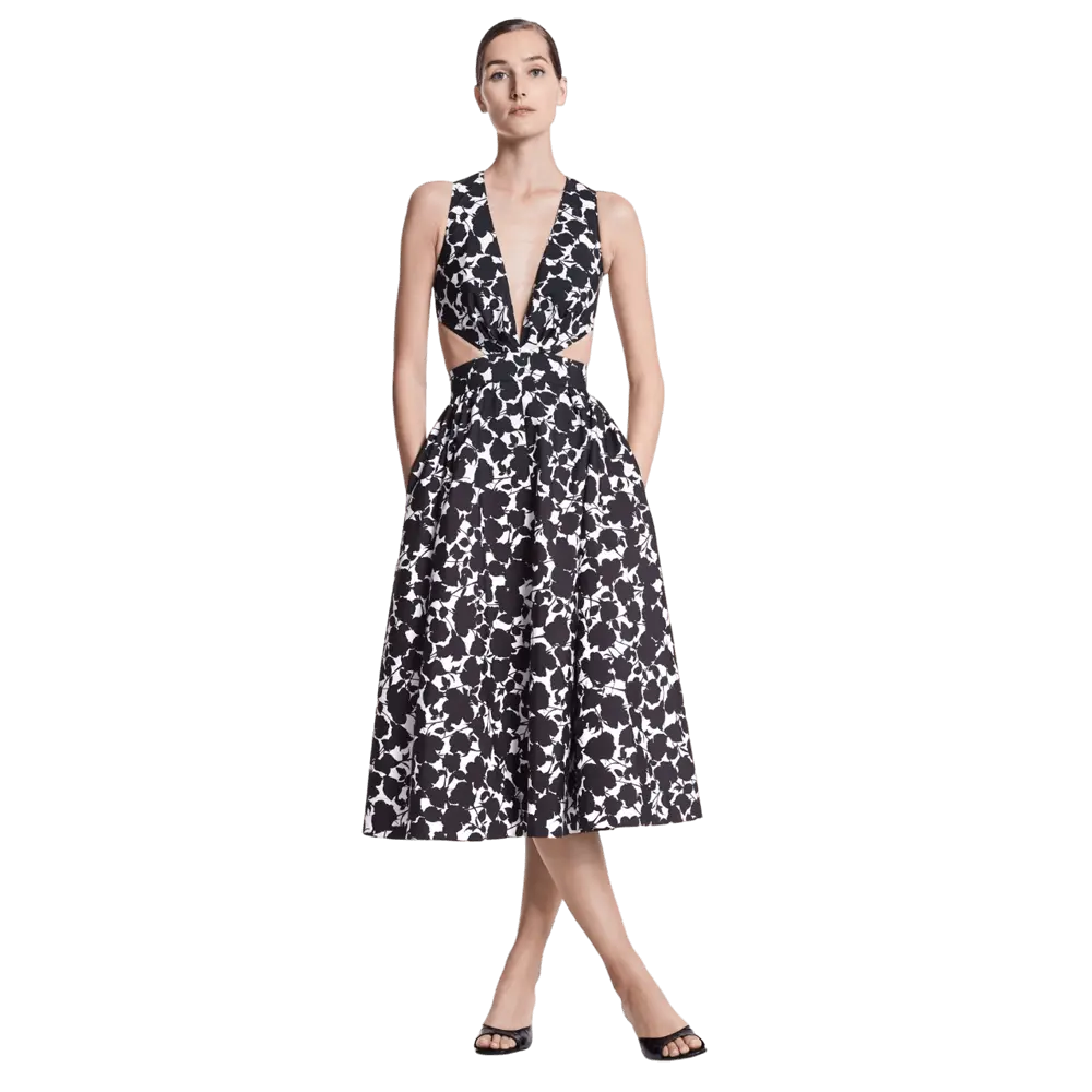 

Платье Michael Kors Floral Cotton and Silk Faille Cutout, черно-белый, Черный