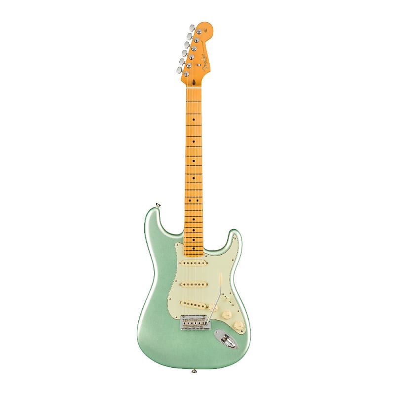6-струнная электрогитара Fender American Professional II Stratocaster (зеленый цвет Mystic Surf) с чехлом для гитары - кленовая накладка на гриф, состаренные белые элементы управления, правая ориентация