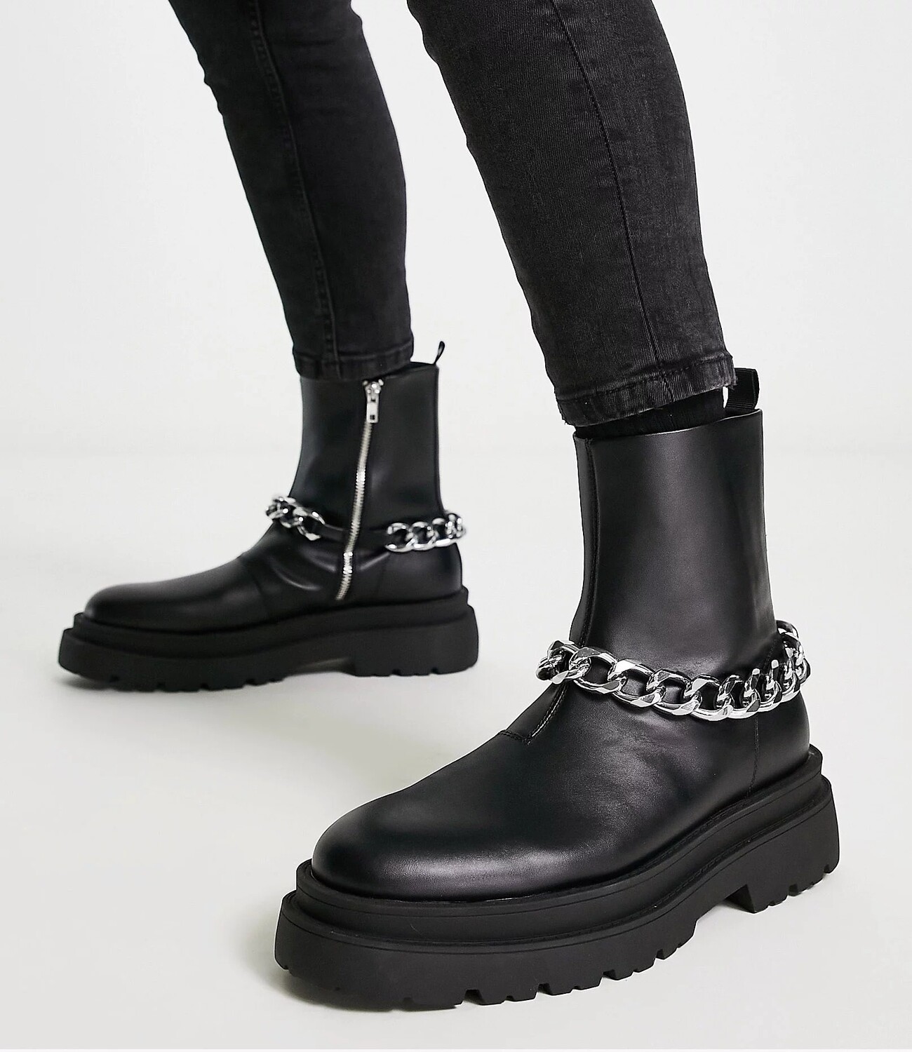 

Ботильоны Asos Design Chunky Calf Faux Leather With Silver Chain, черный