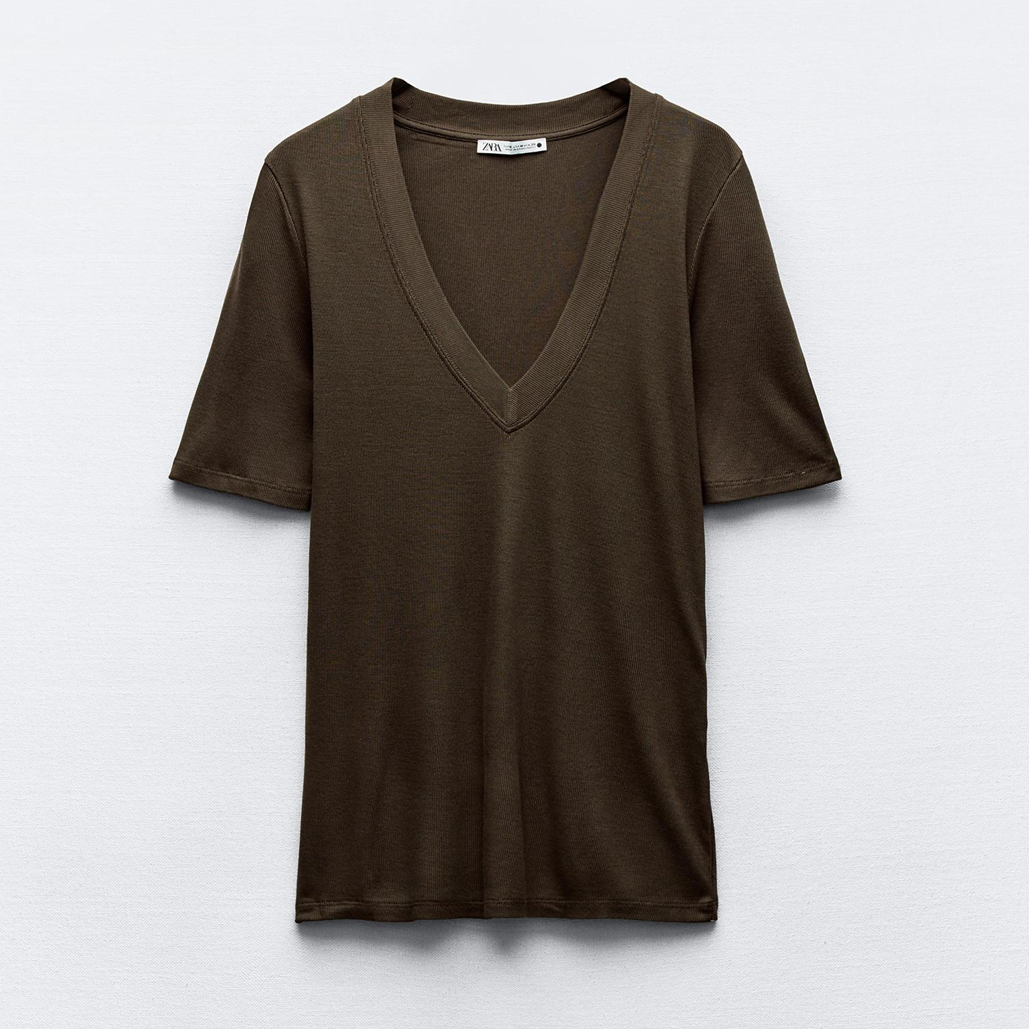 Футболка Zara Flowing V-Neck, коричневый футболка zara flowing v neck хаки