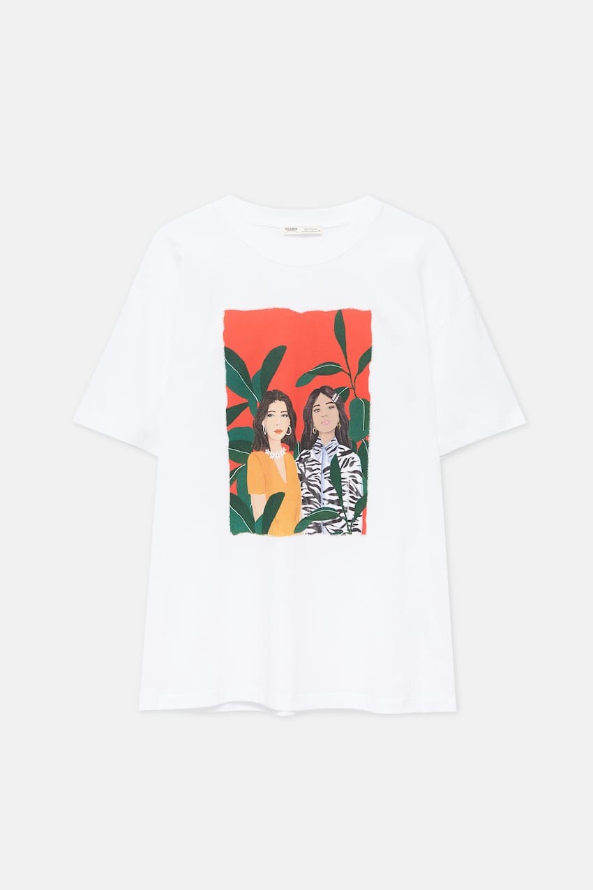 

Футболка Pull&Bear с изображением девушки, белый
