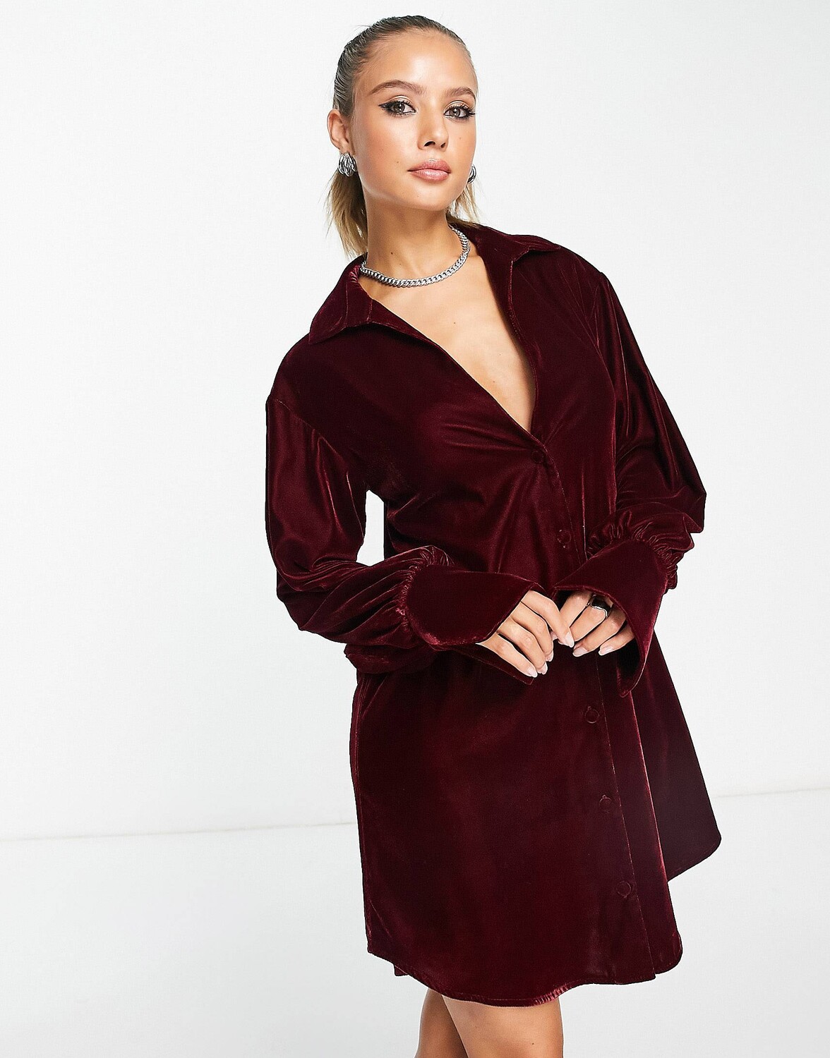

Бархатное мини-платье-рубашка с напуском ASOS DESIGN