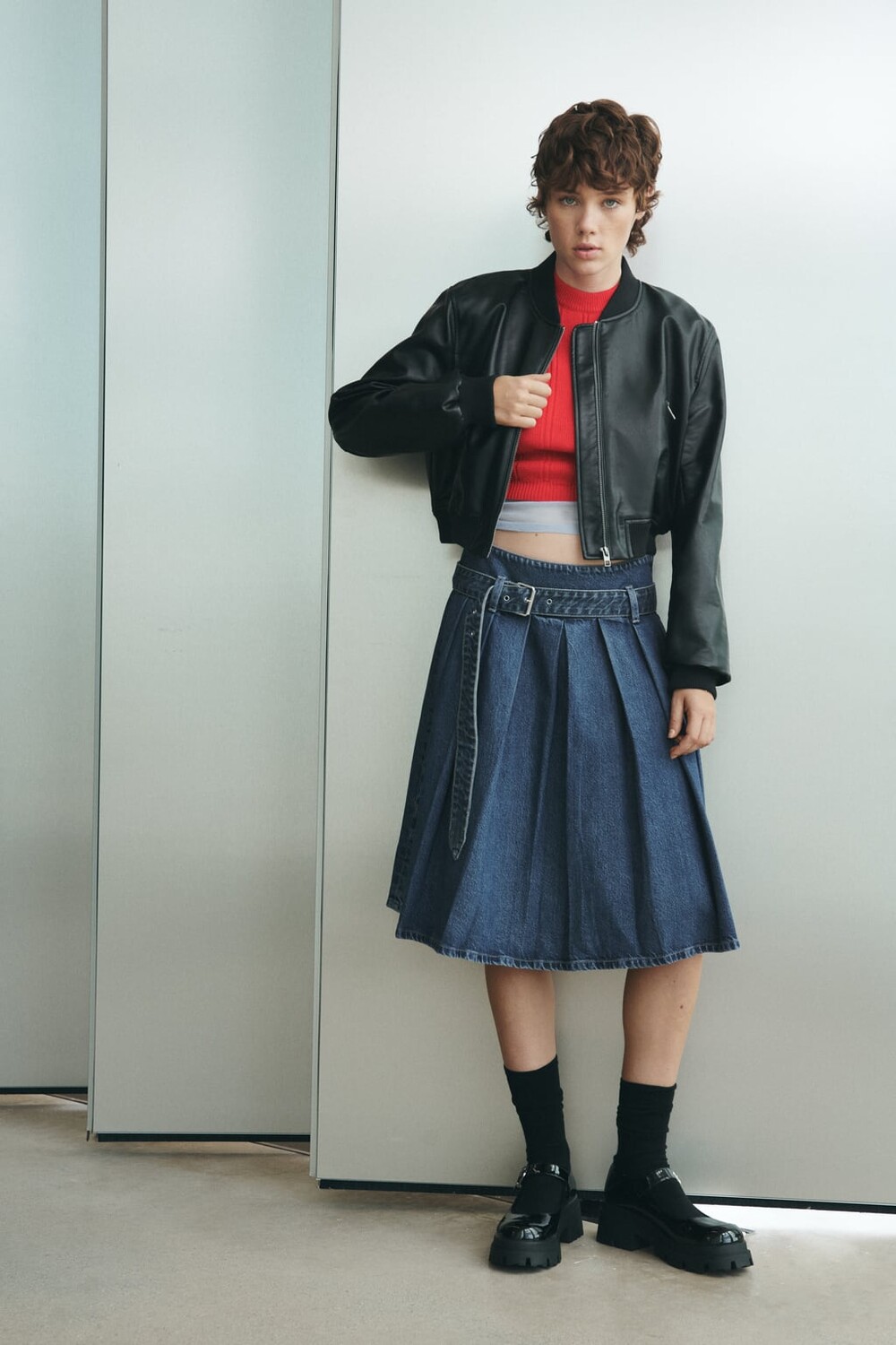 

Джинсовая юбка со складками Trf ZARA, синий