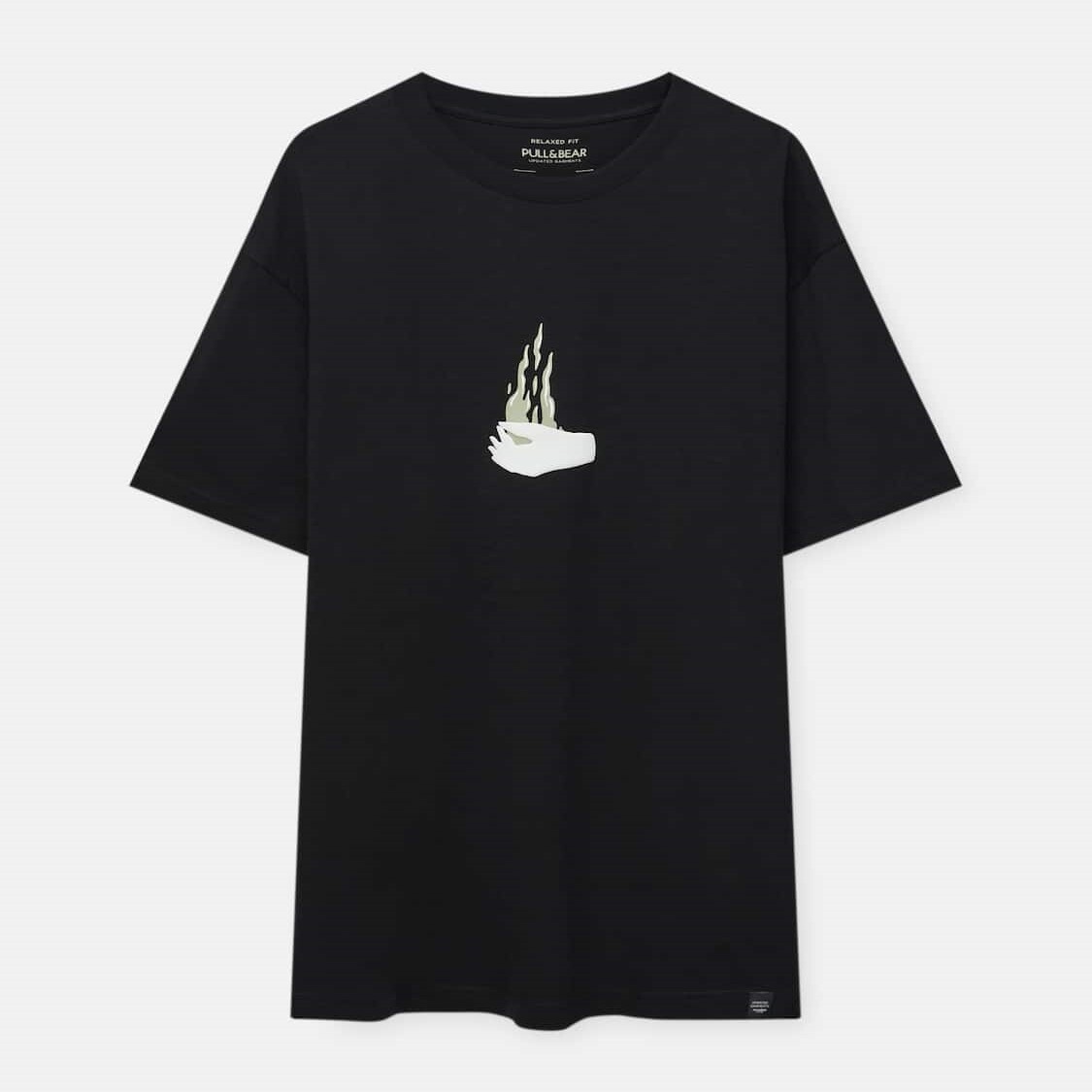

Футболка Pull&Bear Short Sleeve With Contrast Print, черный