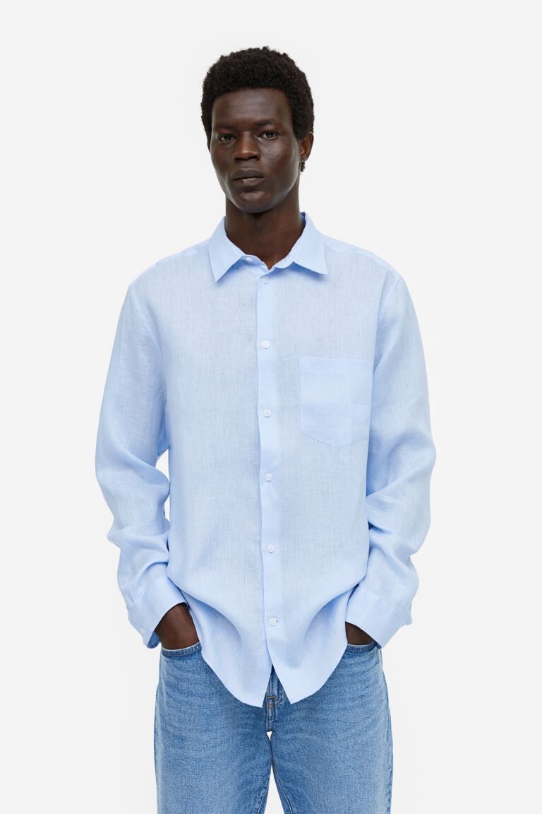 

Essentials No 17: Льняная рубашка H&M, светло-синий