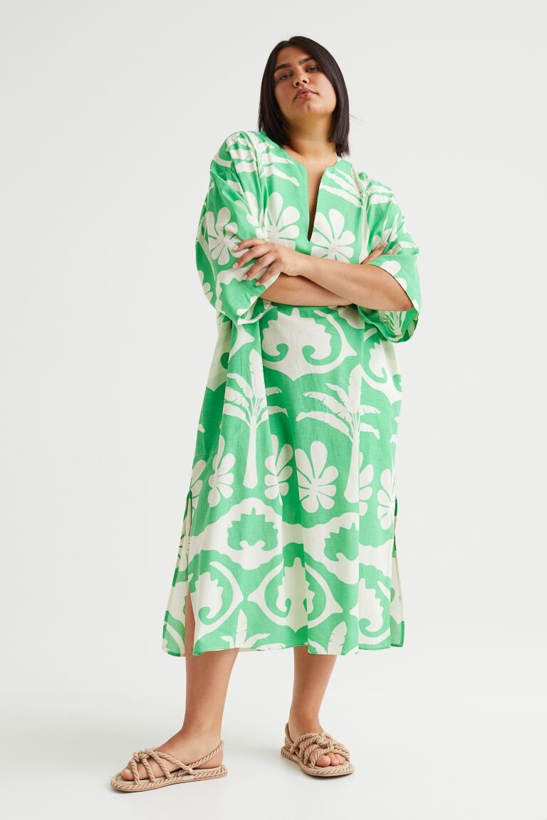 

H&M+ Длинное платье-туника, зеленый/пальмы