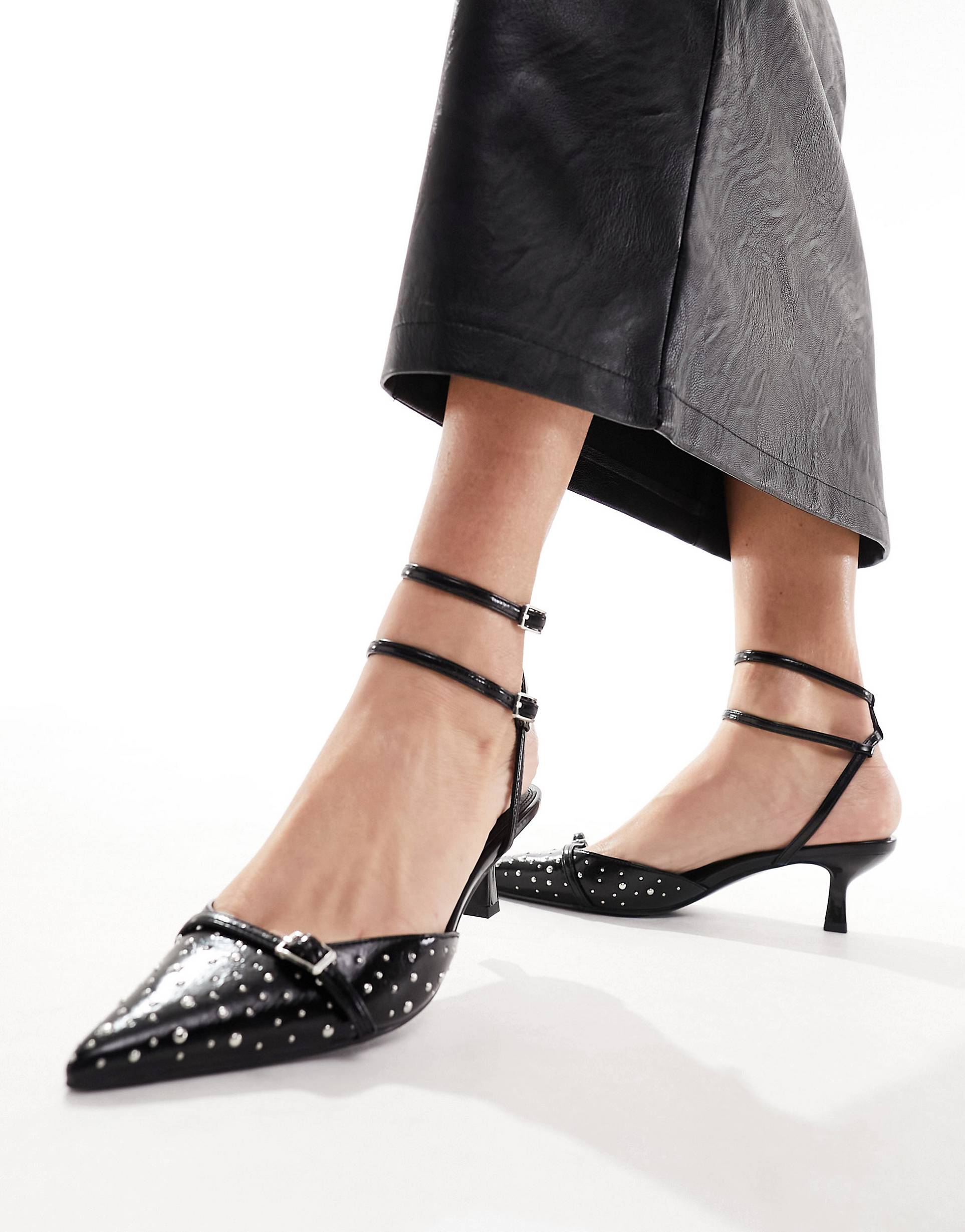 Туфли Asos Design Salsa Slingback Kitten Heeled, черный черные туфли на каблуке с открытой пяткой filippa k