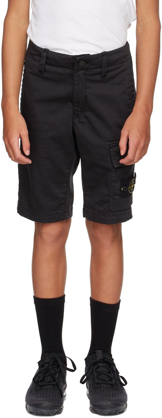 

Детские черные хлопковые шорты карго Stone Island Junior
