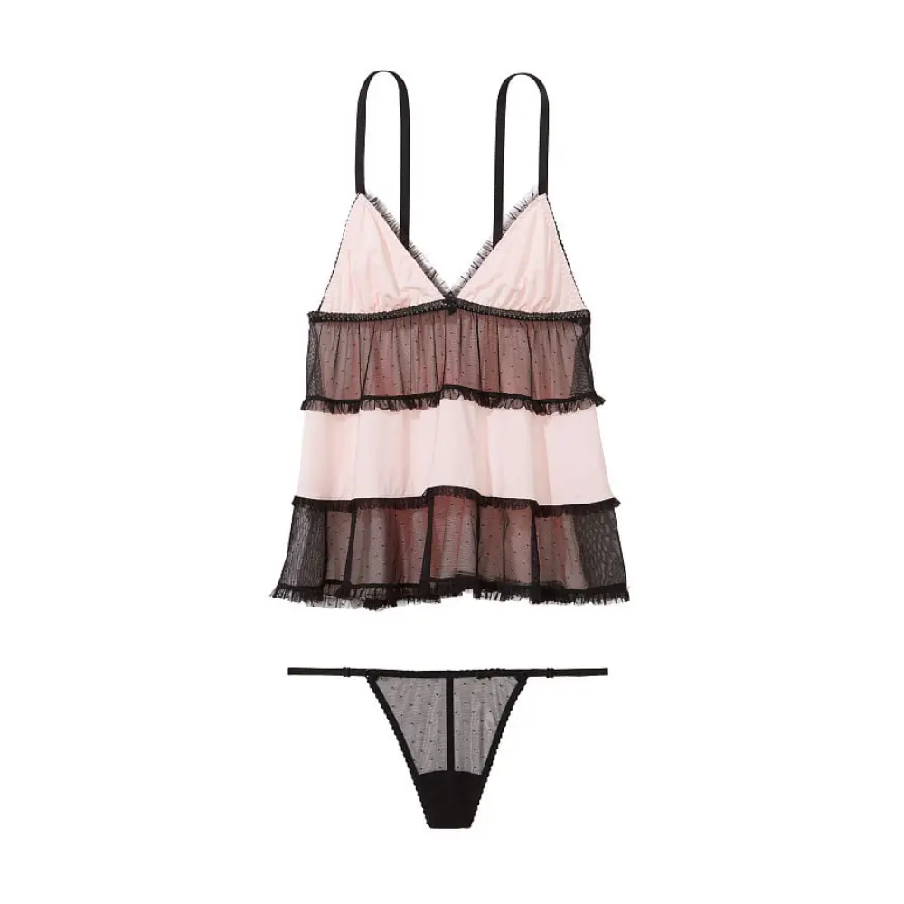 

Комплект комбинация с трусиками Victoria's Secret Very Sexy Modal & Mesh Triangle Babydoll, черный/розовый