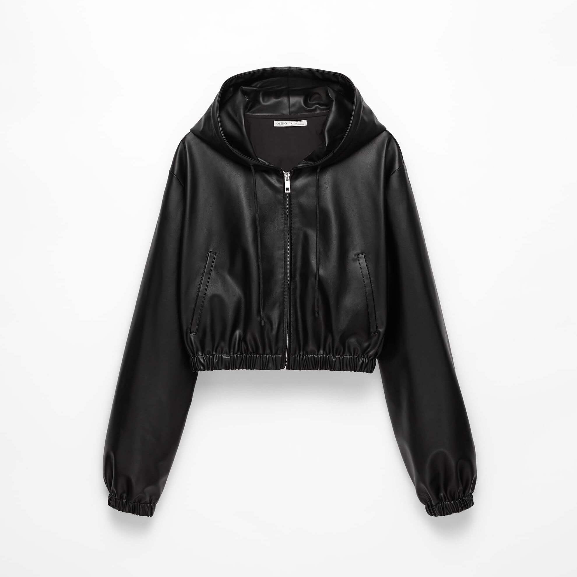 

Куртка Oysho Cropped Faux Leather, черный