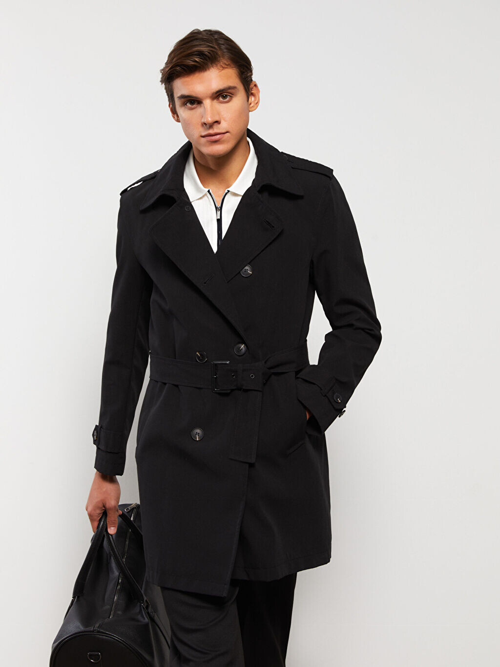 

Мужской плащ Slim Fit с воротником из габардина LCW Vision, Черный