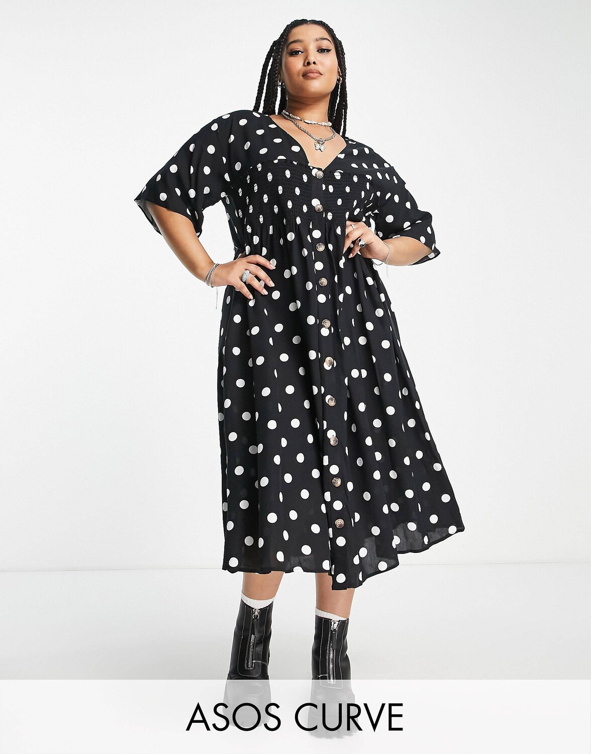 

Платье миди с присборенными пуговицами ASOS DESIGN Curve