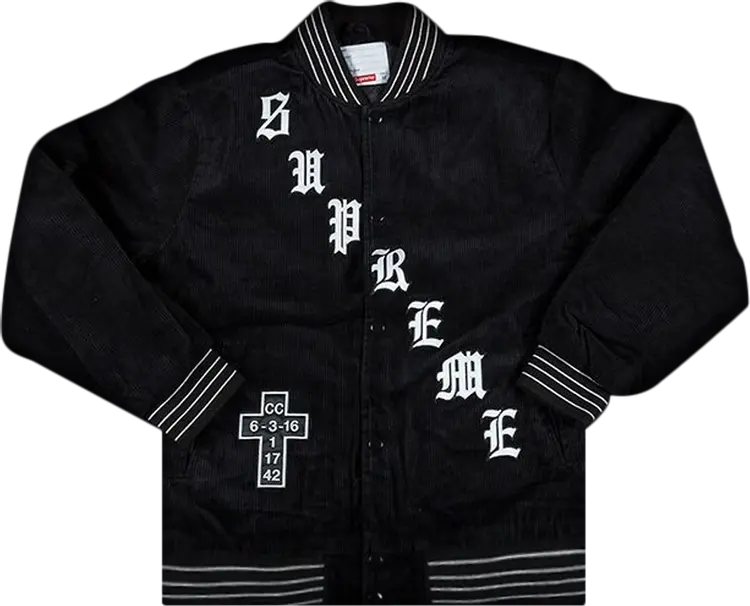 

Куртка Supreme Old English Corduroy Varsity Jacket 'Black', черный