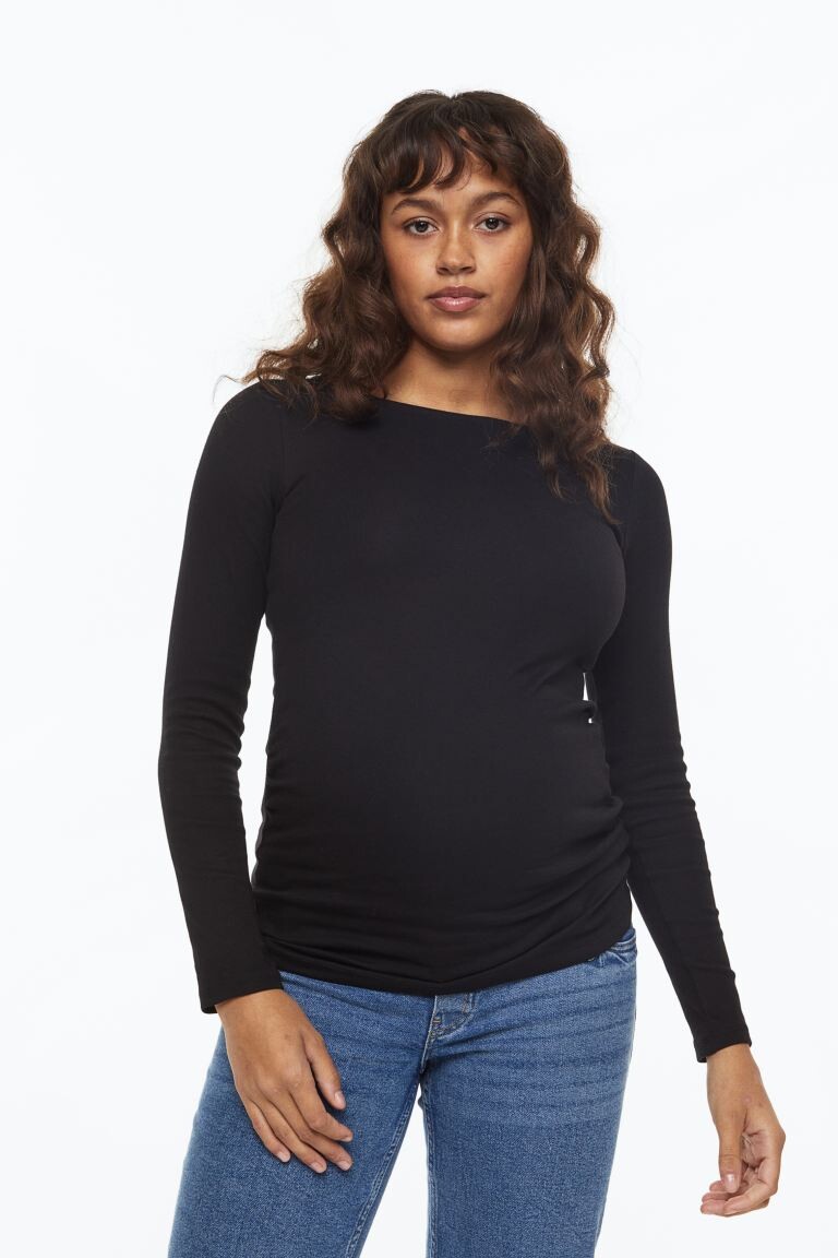 

MAMA Хлопковый топ с длинными рукавами H&M, черный