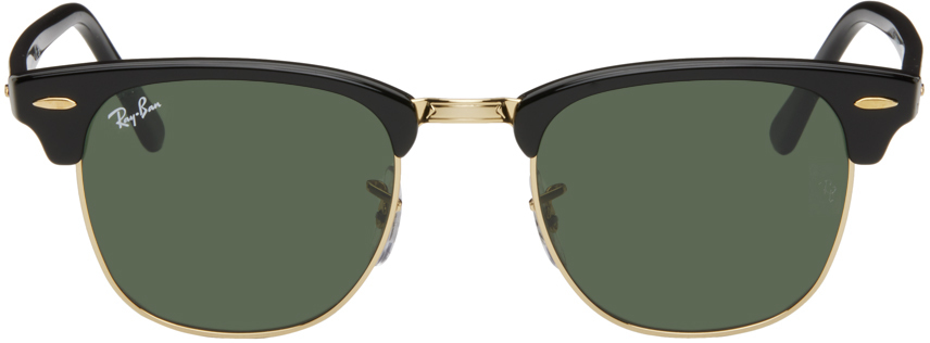 Классические солнцезащитные очки Clubmaster черного и золотого цвета Ray-Ban