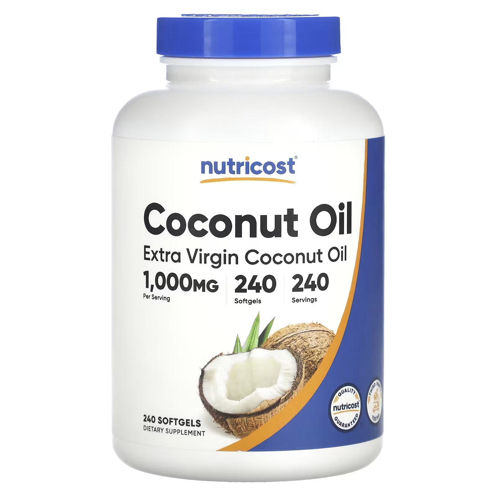 Кокосовое масло Nutricost Extra Virgin 1000 мг, 240 капсул