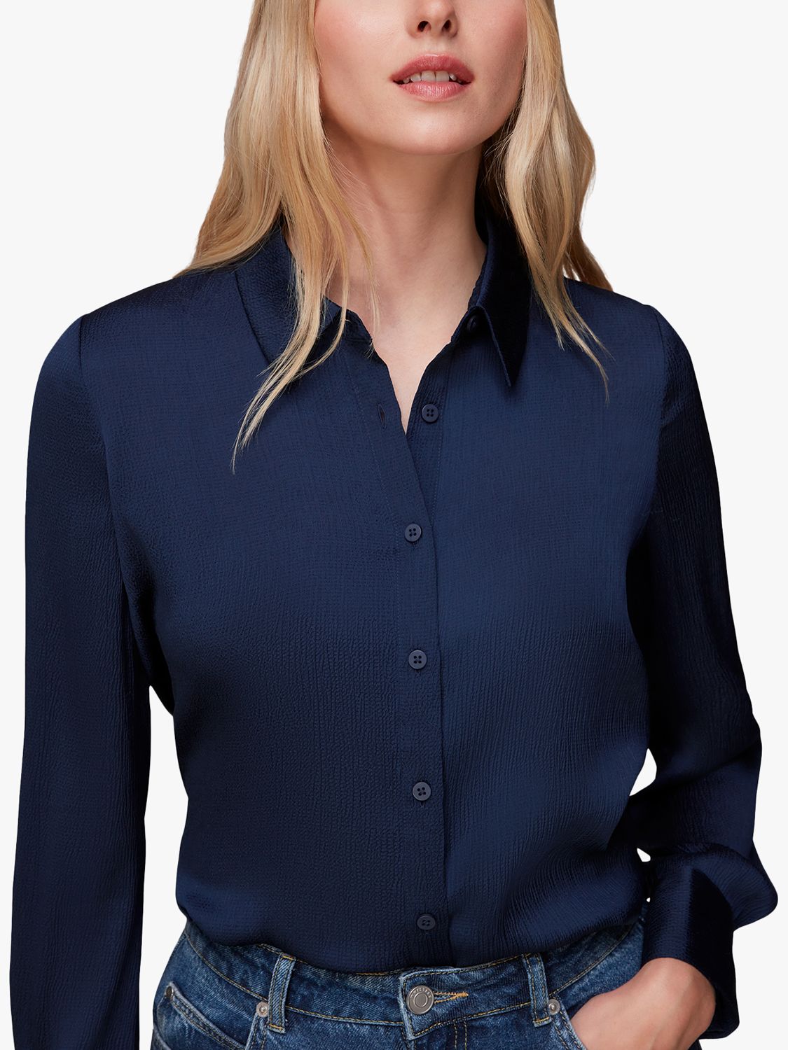 Атласная рубашка Молли Whistles, темно-синий цена и фото