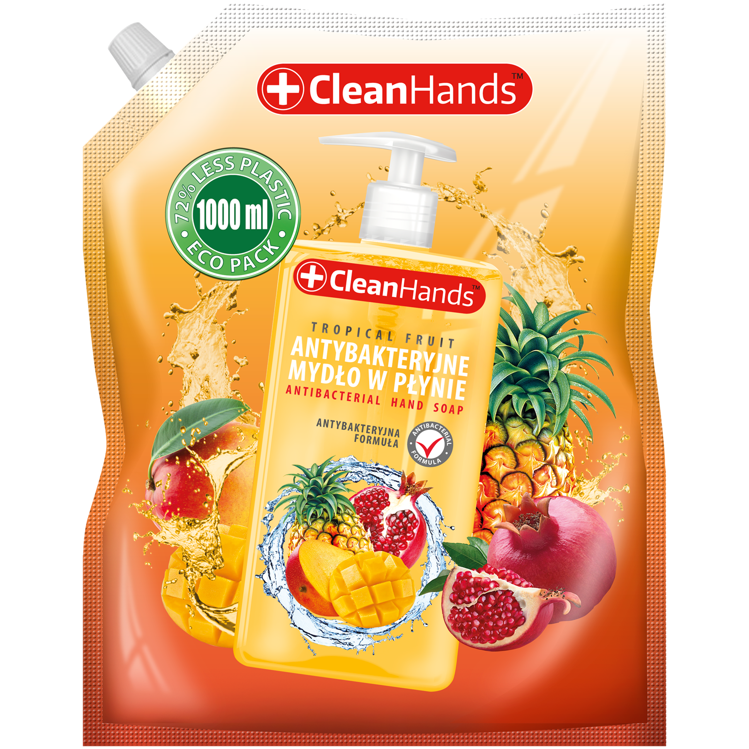 CleanHands Owoce Tropikalne сменный блок антибактериального жидкого мыла для рук, 1 л