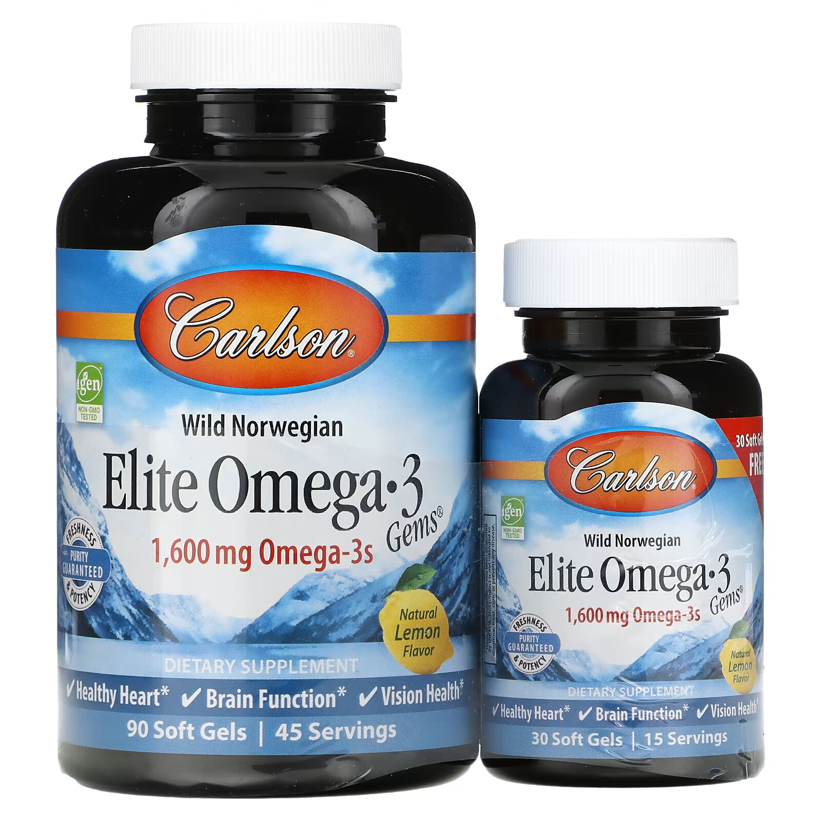 Carlson, Wild Caught, Elite Omega-3 Gems, отборные омега-3 кислоты, натуральный лимонный вкус, 800 мг, 90 +30 мягких таблеток