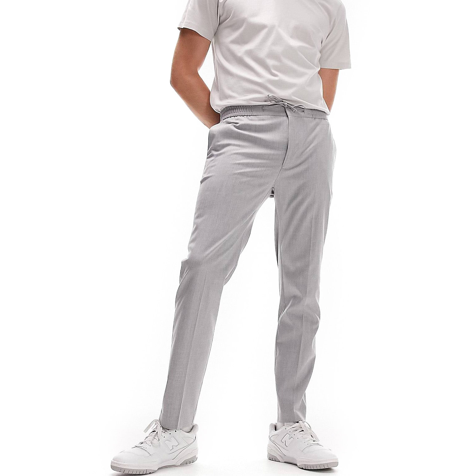 брюки topman skinny smart with elasticated waistband светло бежевый Брюки Topman Skinny Smart With Elasticated Waistband, светло-серый