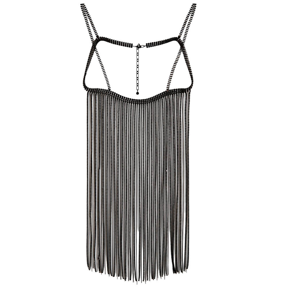 

Топ Massimo Dutti Rhinestone Fringe, черный