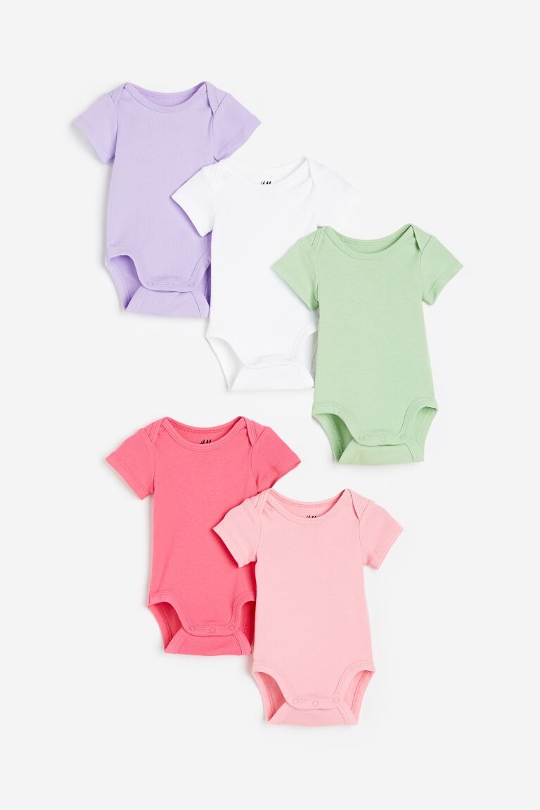 

5 комплектов боди из хлопка H&M, светло-фиолетовый/белый