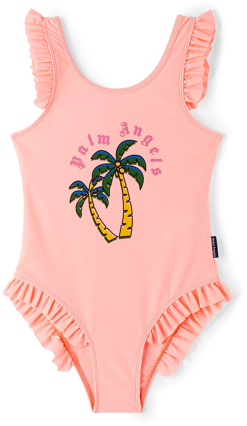 

Детский розовый цельный купальник с пальмовым логотипом Palm Angels