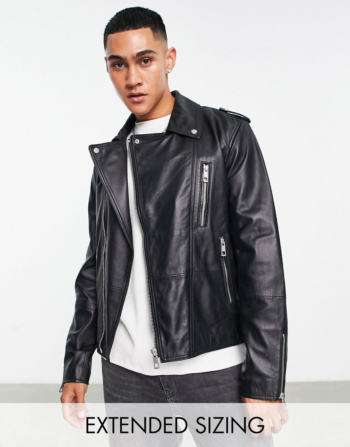 

Черная байкерская куртка из натуральной кожи ASOS DESIGN