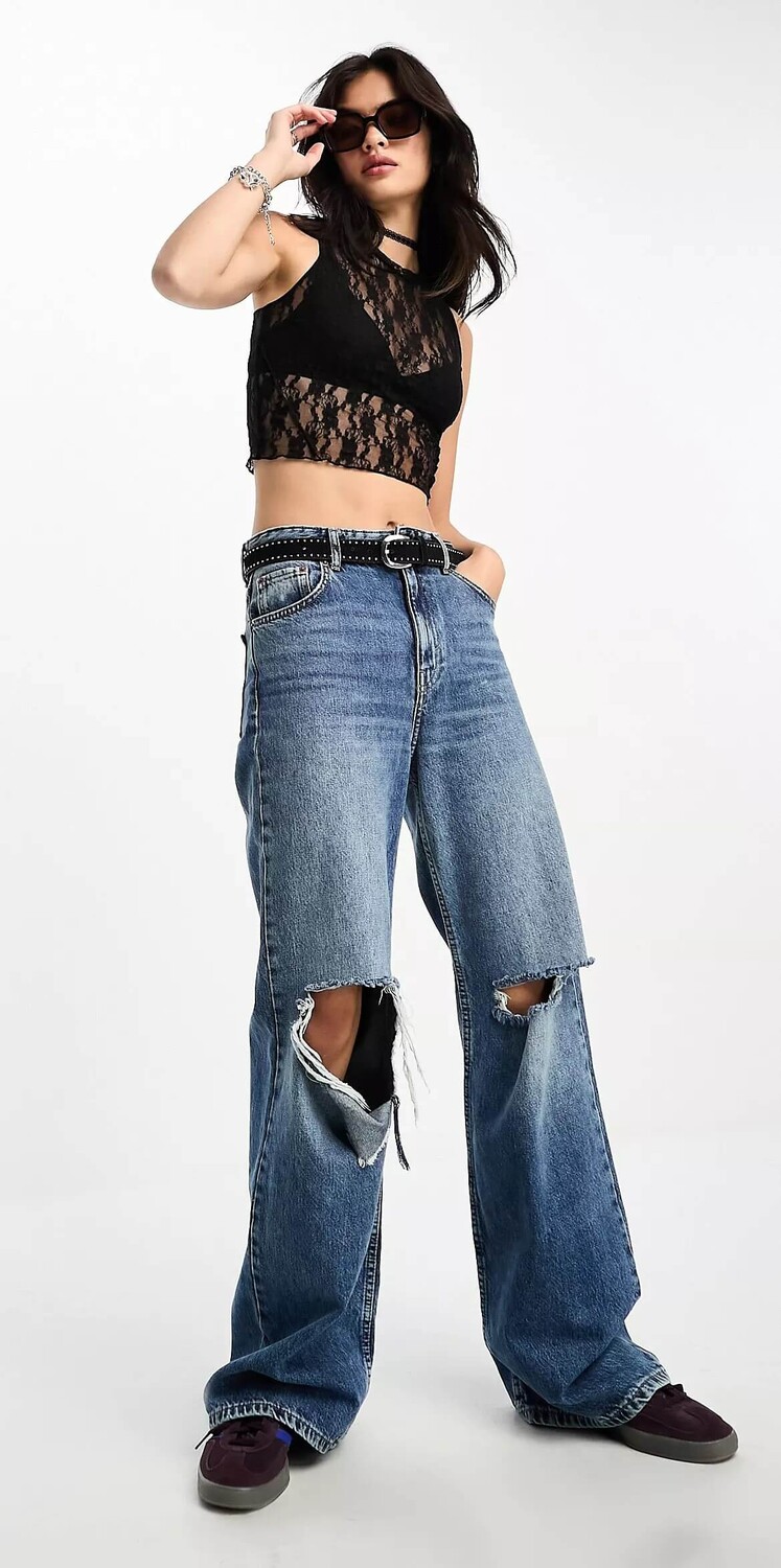 

Кружевной топ Bershka High Neck, черный