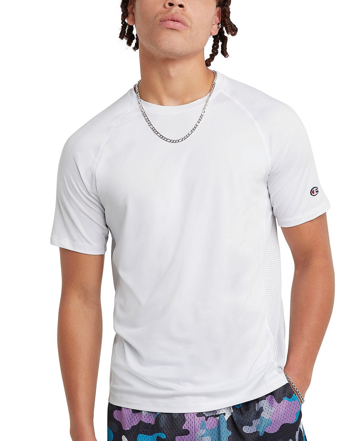 Мужская фирменная сетчатая футболка на спине Champion, белый