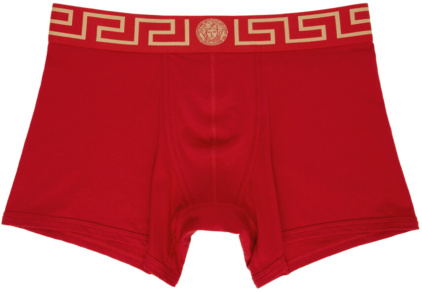 

Красные длинные трусы-боксеры с каймой Greca Versace Underwear