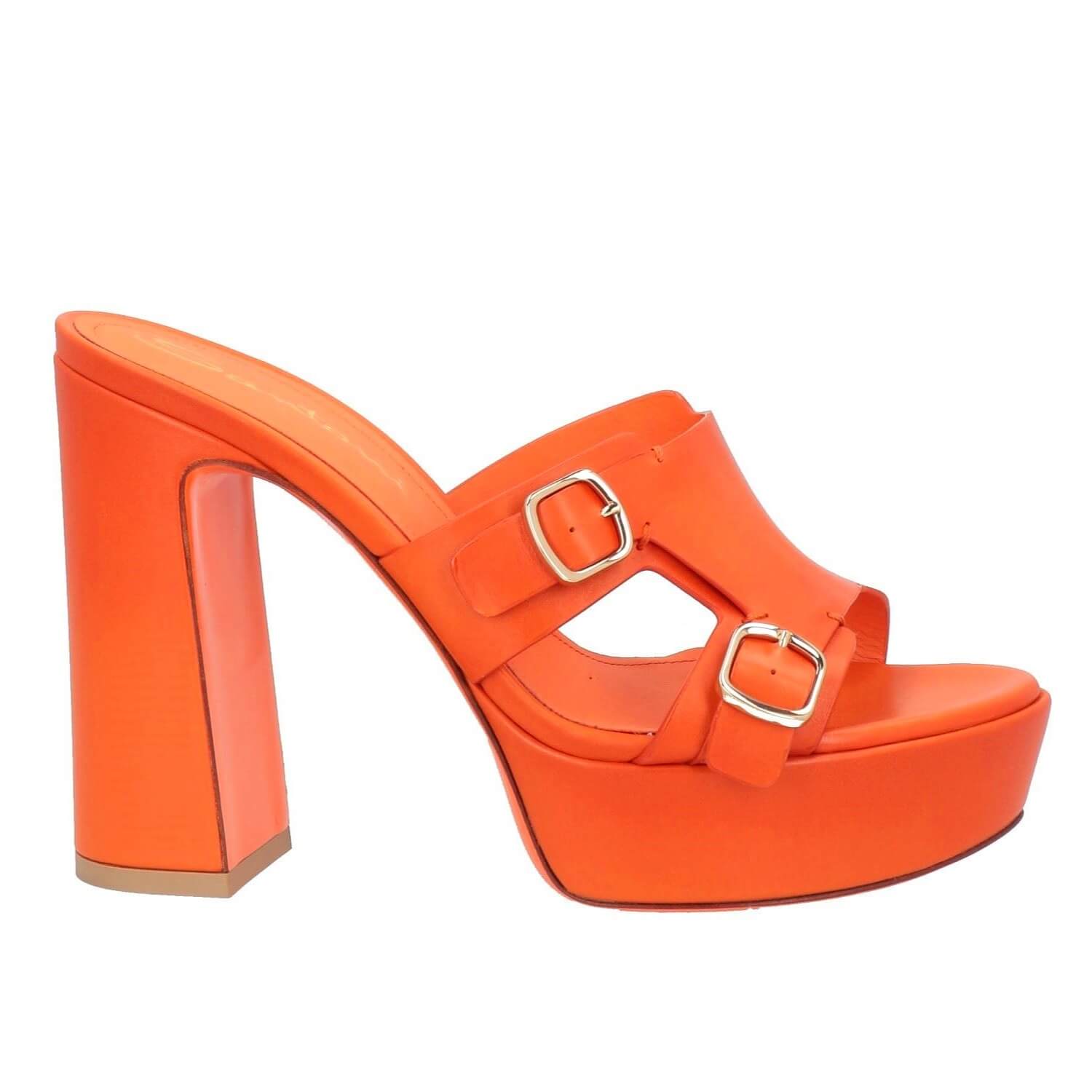 Сабо Santoni, оранжевый женские мотоциклетные ботинки из натуральной кожи с круглым носком на платформе