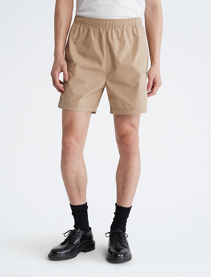 Хлопковые шорты без застежек из поплина цвета хаки Calvin Klein
