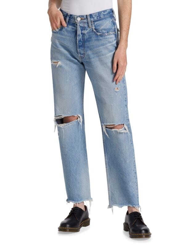 

Джинсы Odessa Moussy Vintage рваные прямого кроя, голубой