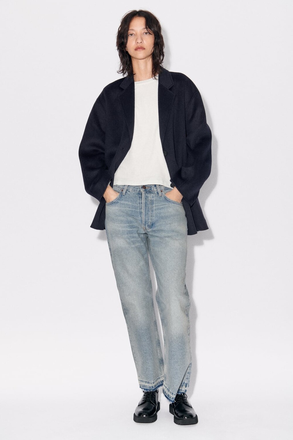 

Двусторонний пиджак из смесовой шерсти Zw Collection ZARA, синий
