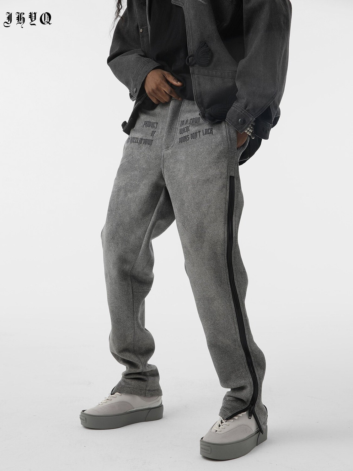 

Штаны мужские POIZON Suede Zip-up Hip-hop спортивные, черный / серый