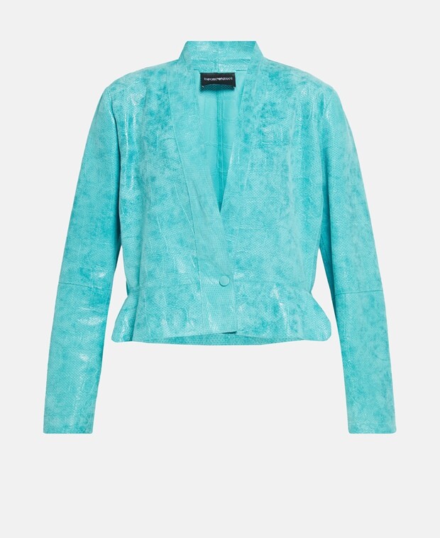 

Кожаный пиджак Emporio Armani, лазурный синий