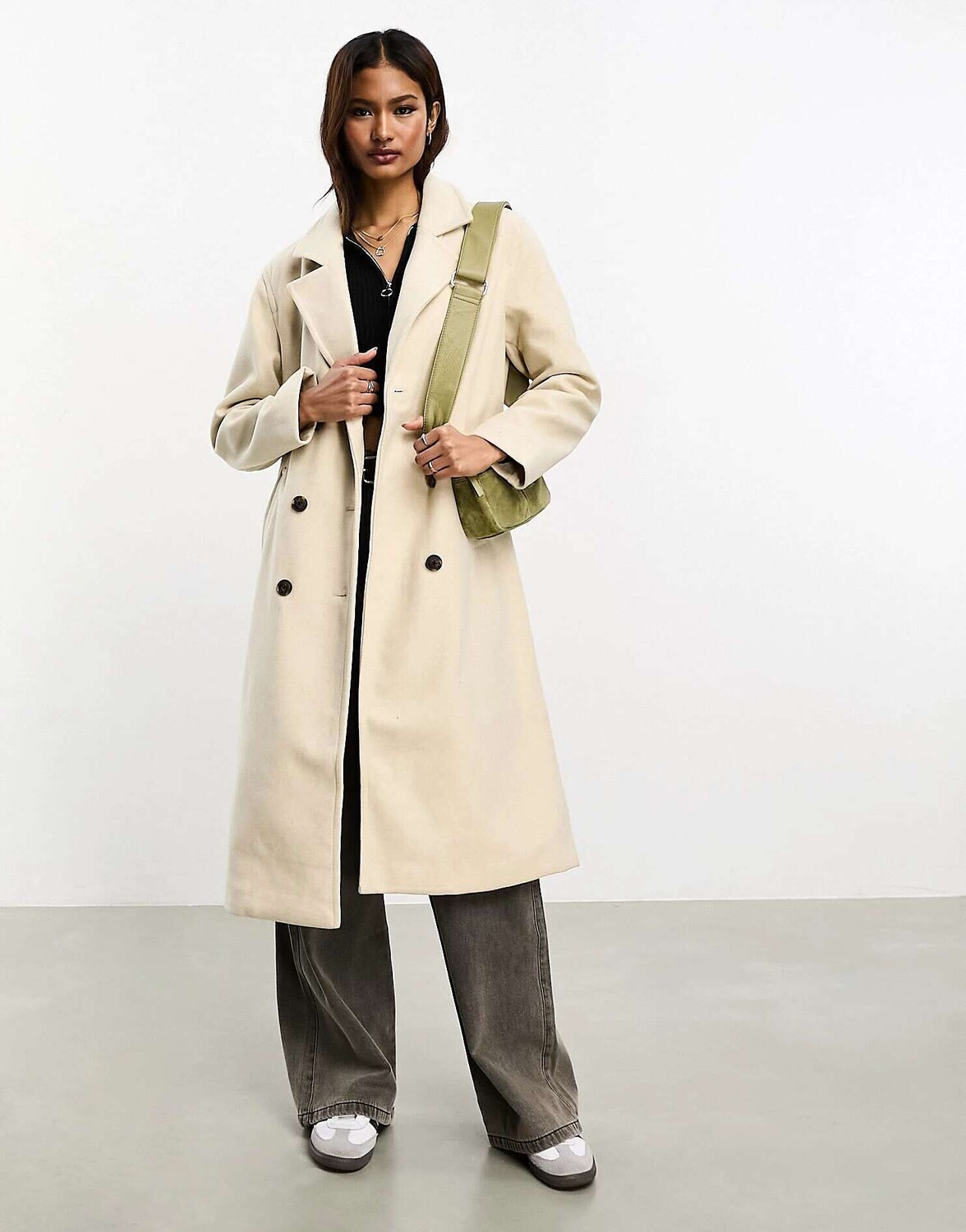 

Двубортное макси-пальто кремового цвета Vero Moda, Бежевый