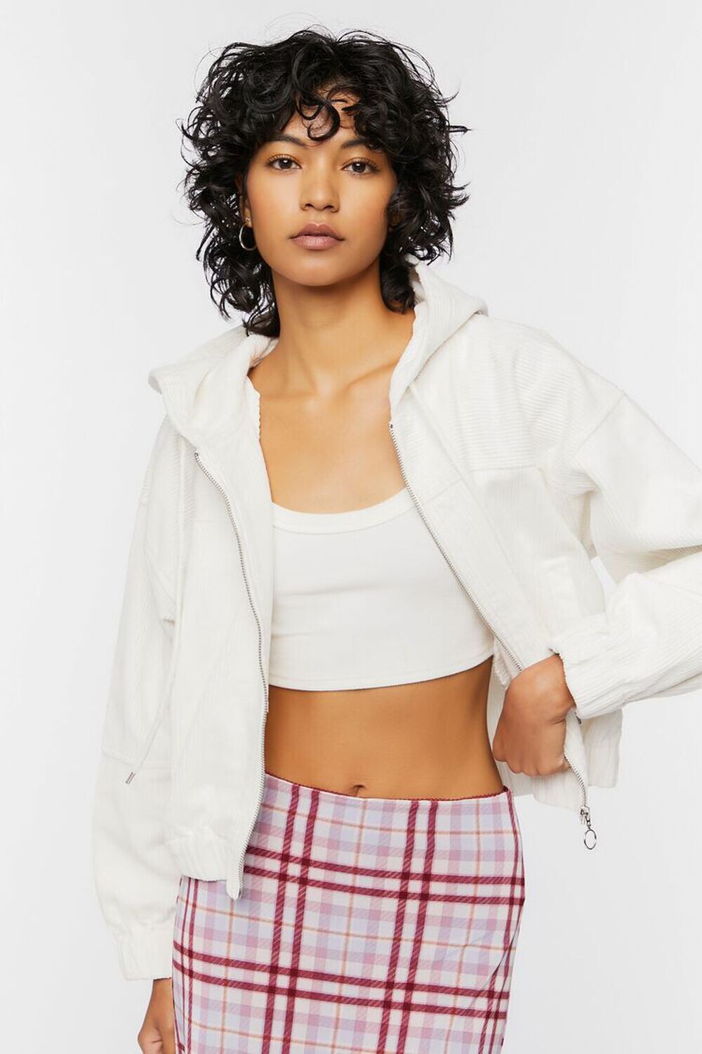 

Вельветовая куртка с капюшоном Forever 21, кремовый, Бежевый