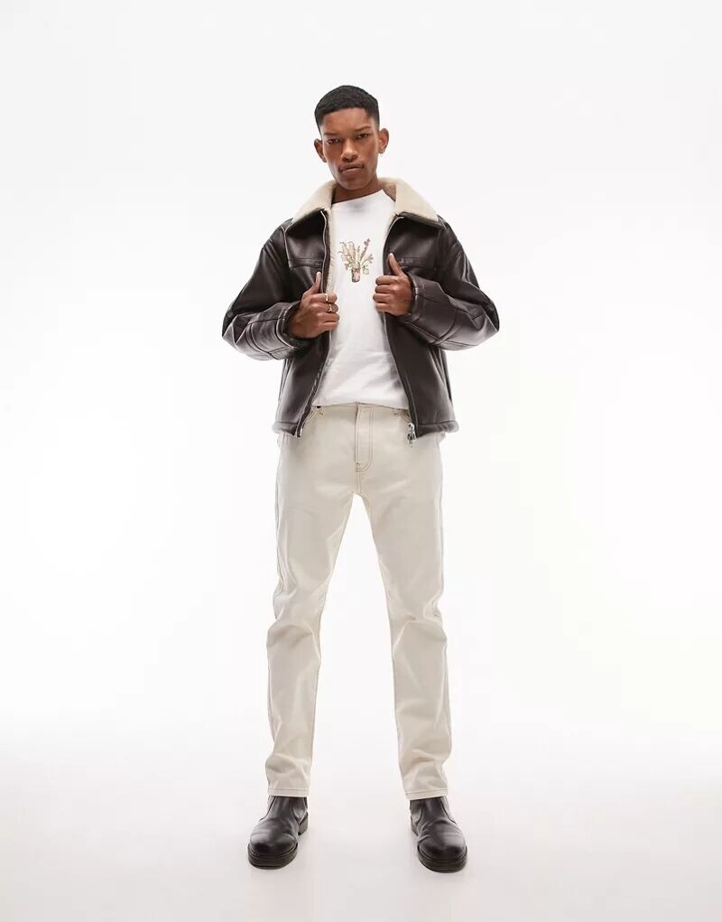 

Куртка пилота Topman из коричневой искусственной кожи с искусственной овчиной