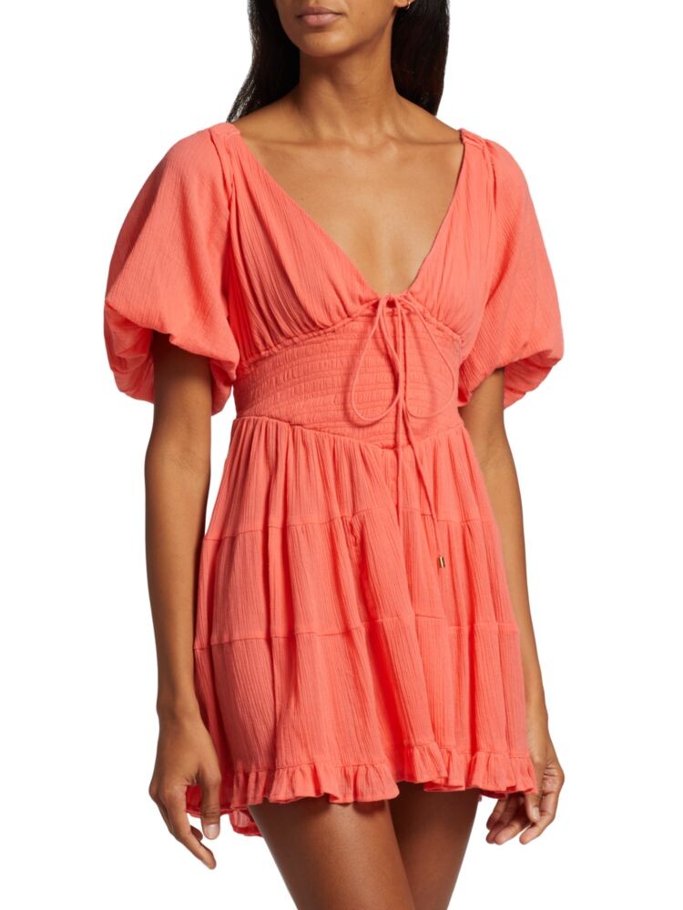 

Многоярусное хлопковое мини-платье Perfect Day Free People, коралл