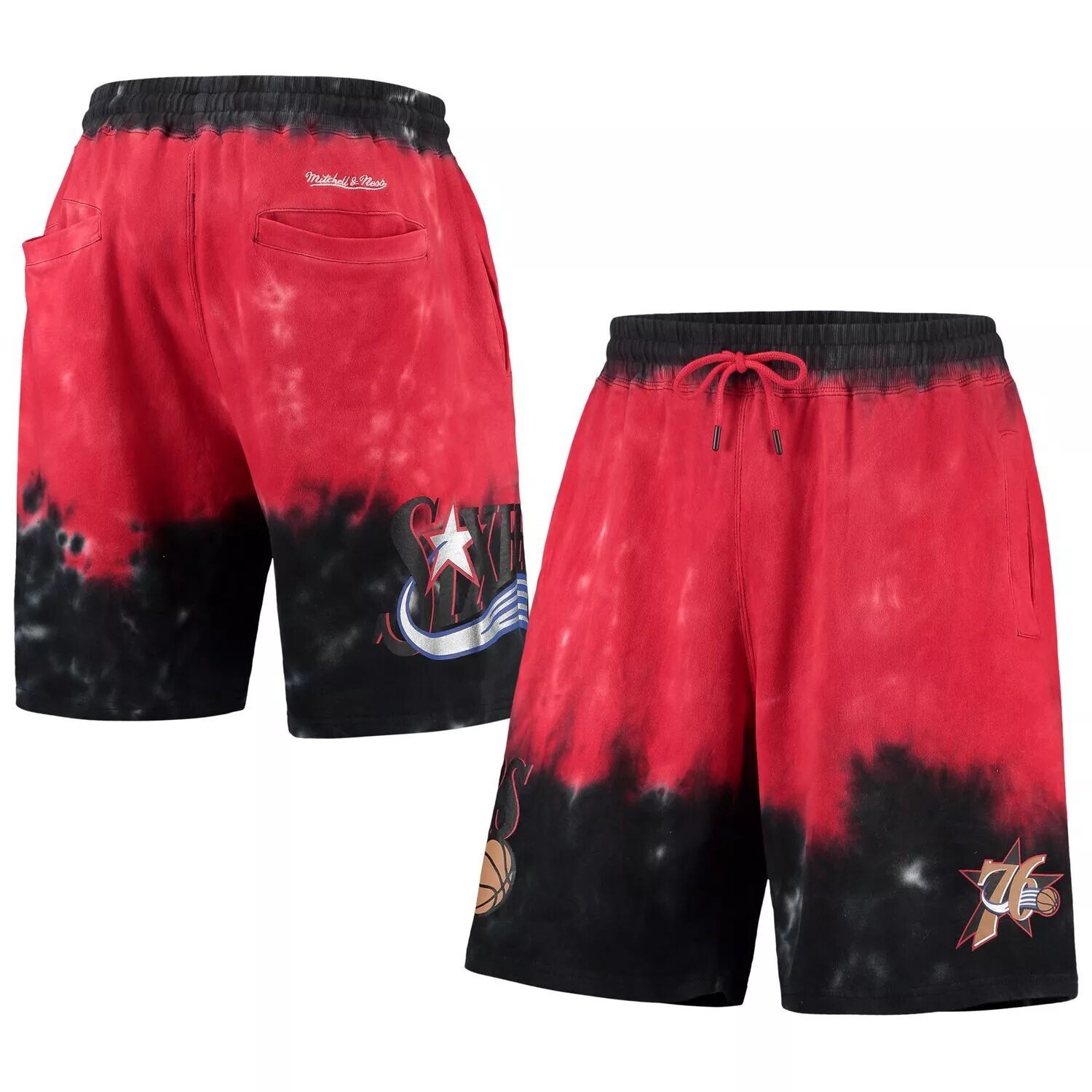 

Мужские шорты Mitchell & Ness Black/Red Philadelphia 76ers Hardwood Classics Terry Tie-Dye Shorts