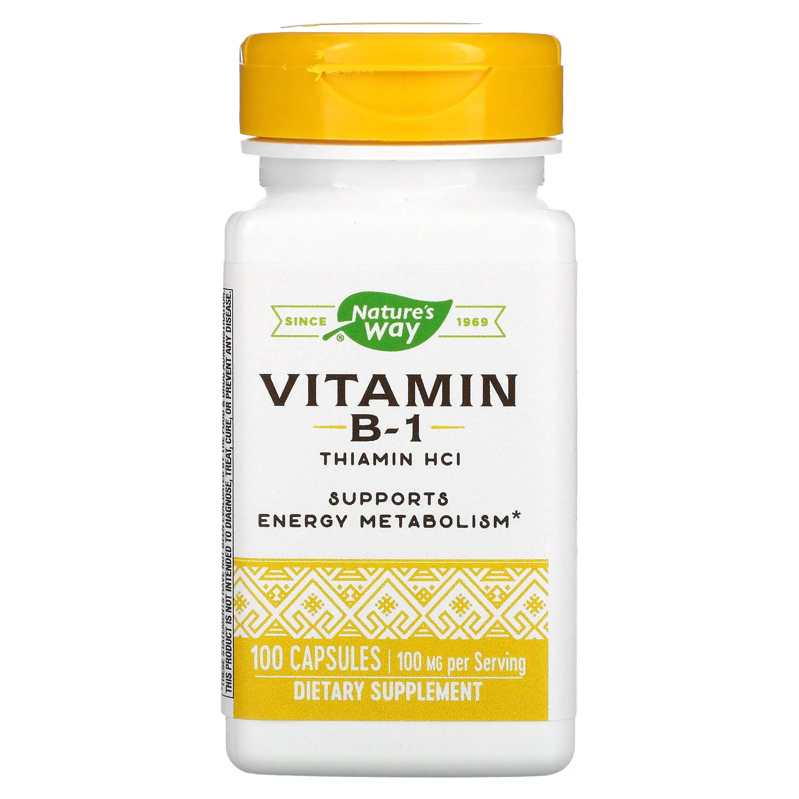 Nature's Way Витамин B1 100 мг тиамин HCl 100 капсул source naturals витамин b1 тиамин 100 мг 100 таблеток