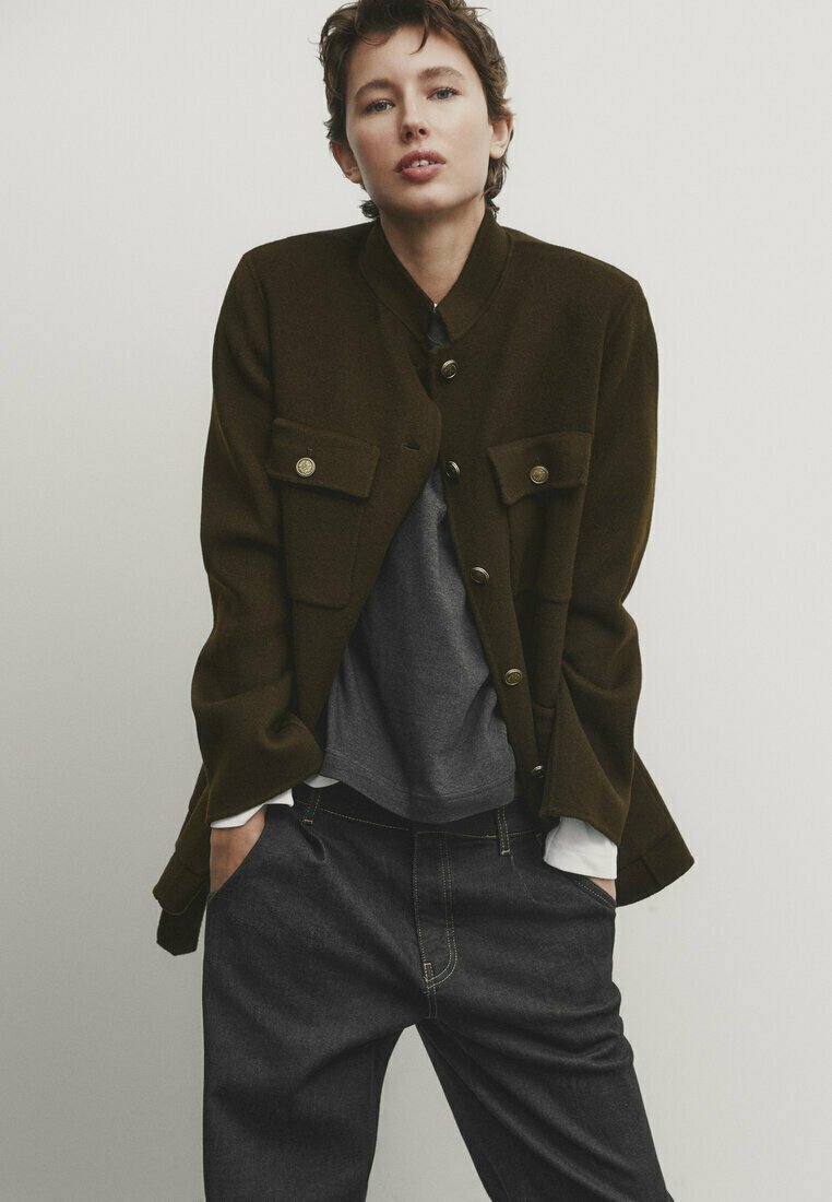 Короткое пальто Massimo Dutti, темно-зеленый меланж